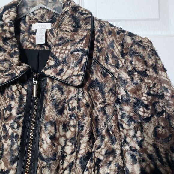 Chicos 2 Queen of Elegance Margaret Jacket Animal Faux Fur Lined Womens Large - Picture 2 of 11